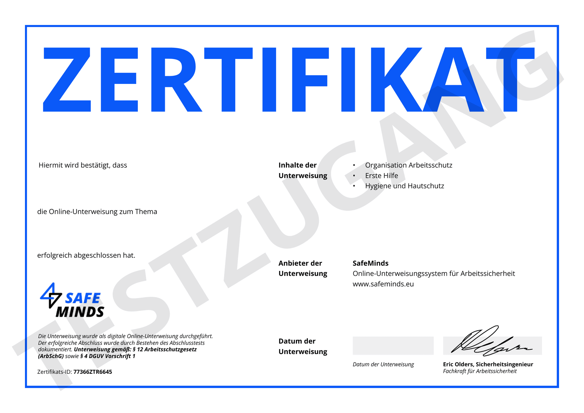 Klariko Zertifikat Beispiel