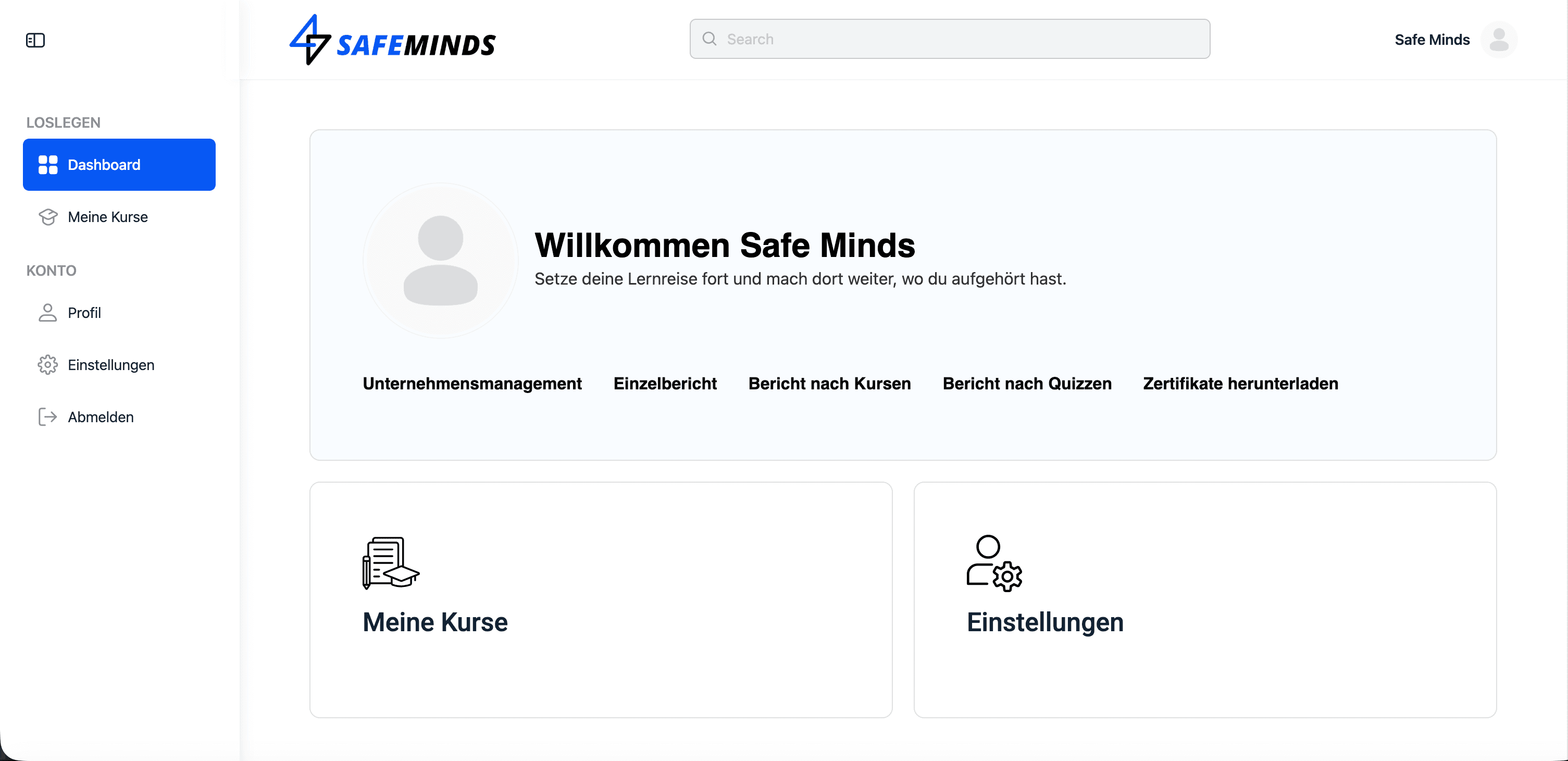 Klariko Dashboard — Übersicht aktiver Kurse und Mitarbeitender